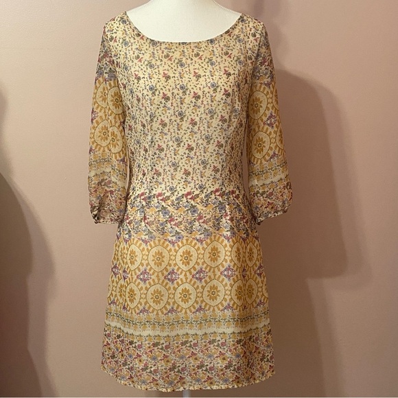 Under Skies (Anthro) • Floral Patterned  Chiffon Double Layered Dress • Sz S EUC - Picture 1 of 7
